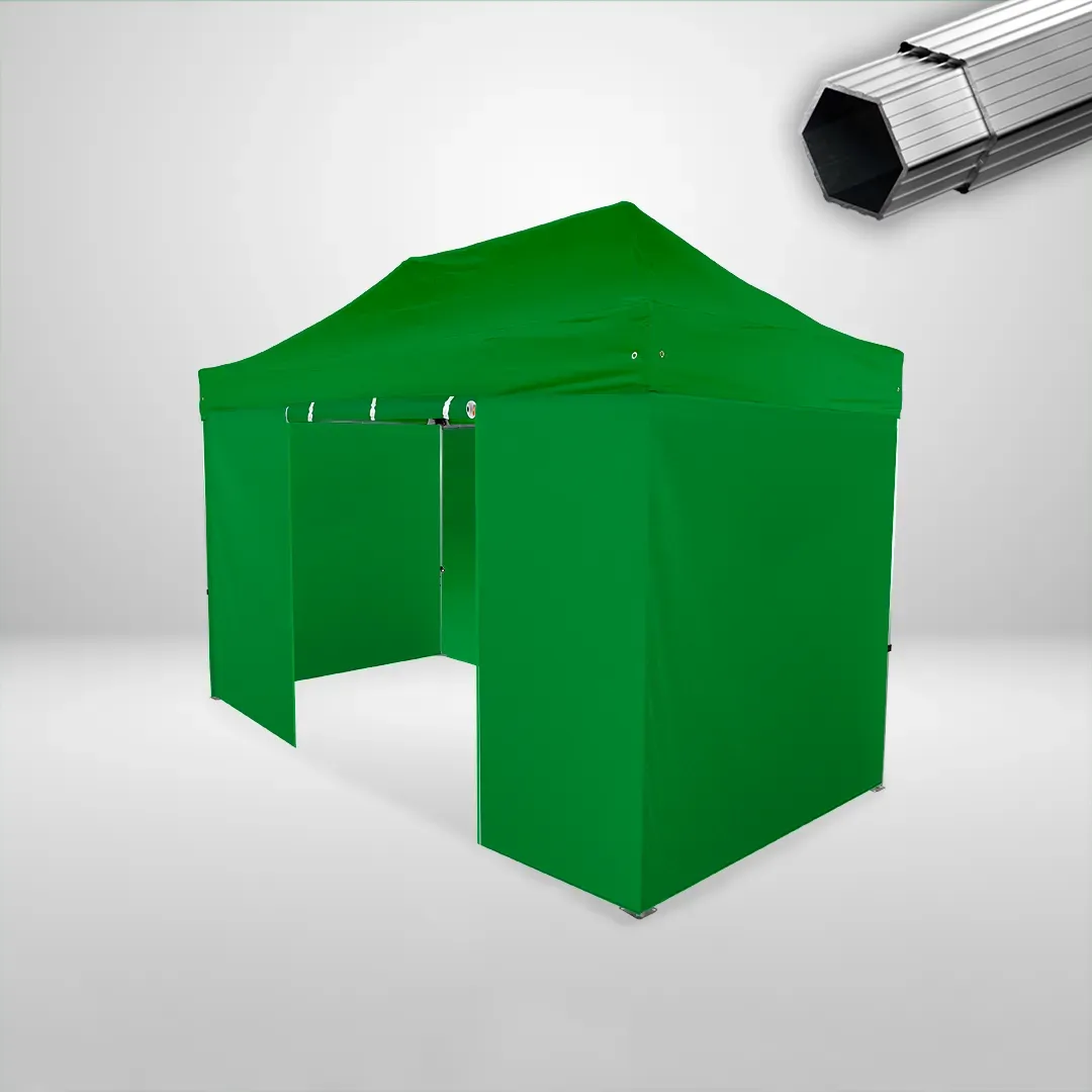 Carpa Plegable 4x2 m, Gama PLUS 40mm, 3 laterales lisos y 1 lateral con puerta, verde botella
