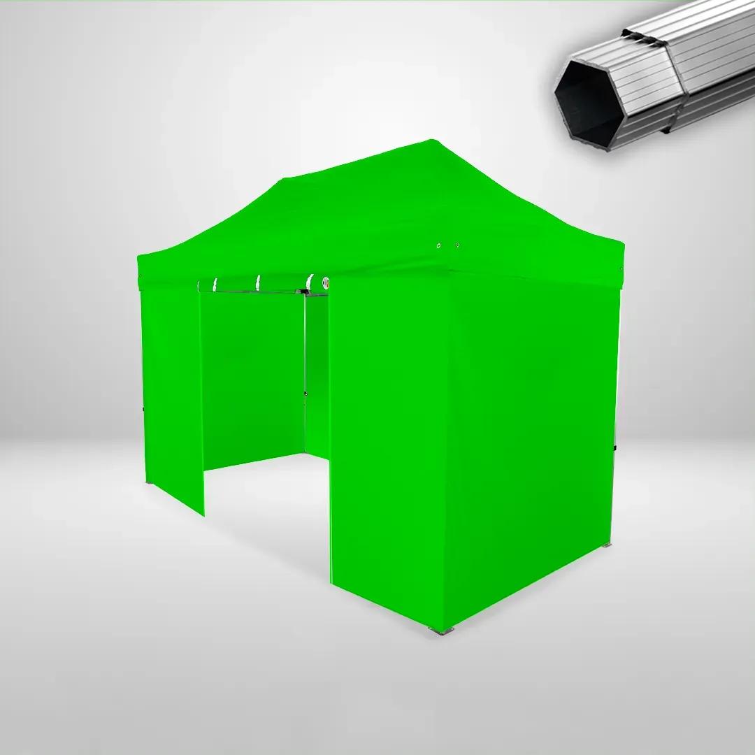 Carpa Plegable 4x2 m, Gama PLUS 40mm, 3 laterales lisos y 1 lateral con puerta, verde lima