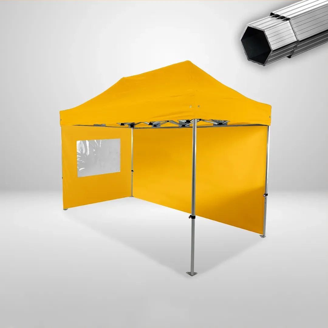 Carpa Plegable 4x2 m, Gama PLUS 40mm, 1 lateral liso y 1 lateral con ventana, amarillo