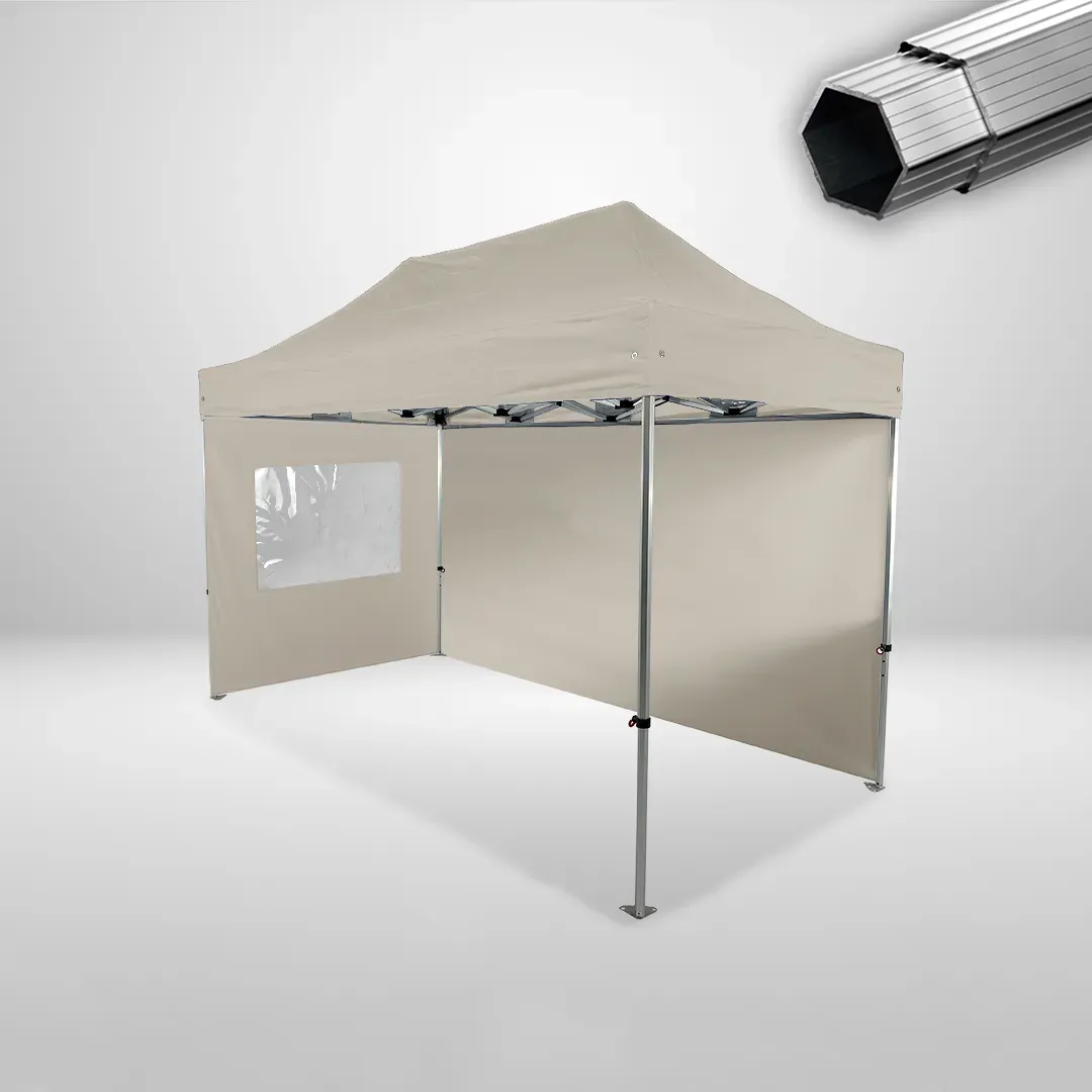 Carpa Plegable 4x2 m, Gama PLUS 40mm, 1 lateral liso y 1 lateral con ventana, beige