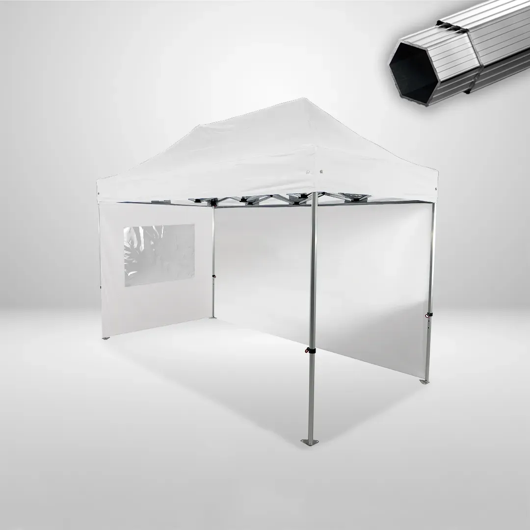 Carpa Plegable 4x2 m, Gama PLUS 40mm, 1 lateral liso y 1 lateral con ventana, blanco