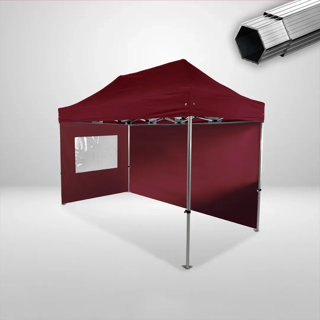 Carpa Plegable 4x2 m, Gama PLUS 40mm, 1 lateral liso y 1 lateral con ventana, burdeos