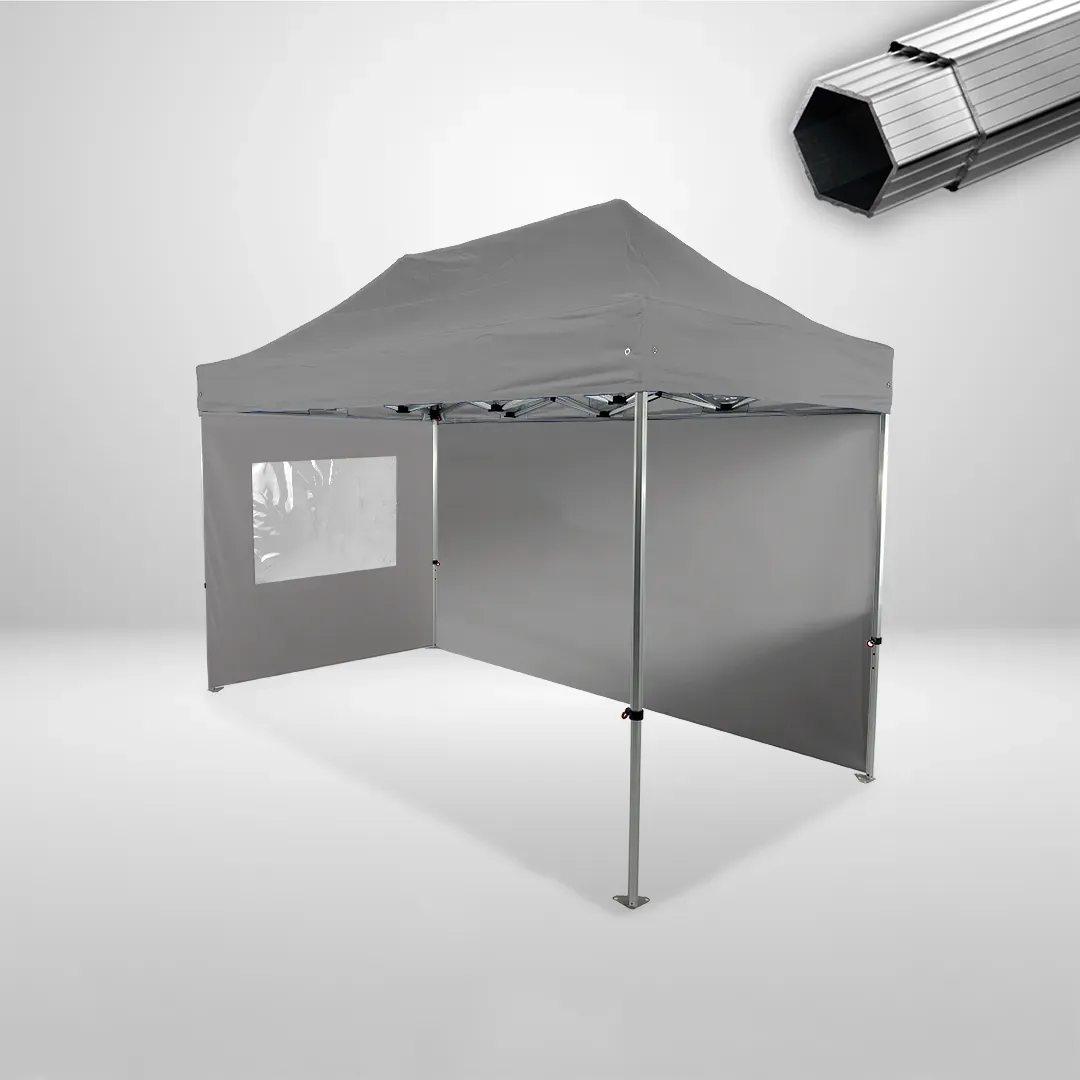 Carpa Plegable 4x2 m, Gama PLUS 40mm, 1 lateral liso y 1 lateral con ventana, gris