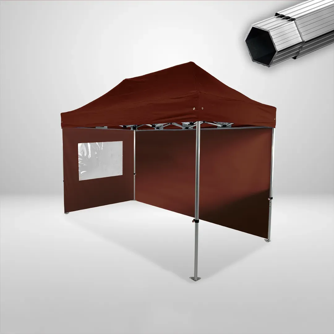 Carpa Plegable 4x2 m, Gama PLUS 40mm, 1 lateral liso y 1 lateral con ventana, marron