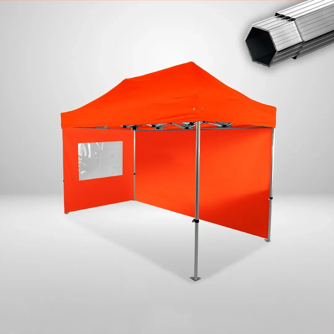 Carpa Plegable 4x2 m, Gama PLUS 40mm, 1 lateral liso y 1 lateral con ventana, naranja
