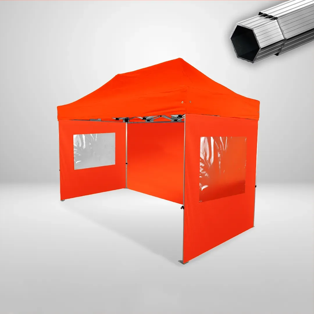 Carpa Plegable 4x2 m, Gama PLUS 40mm, 1 lateral liso y 2 laterales con ventanas, naranja