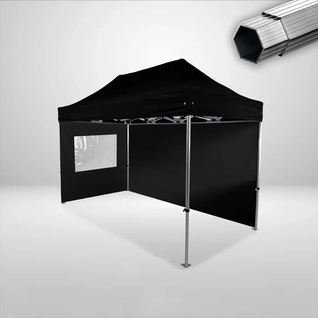 Carpa Plegable 4x2 m, Gama PLUS 40mm, 1 lateral liso y 1 lateral con ventana, negro