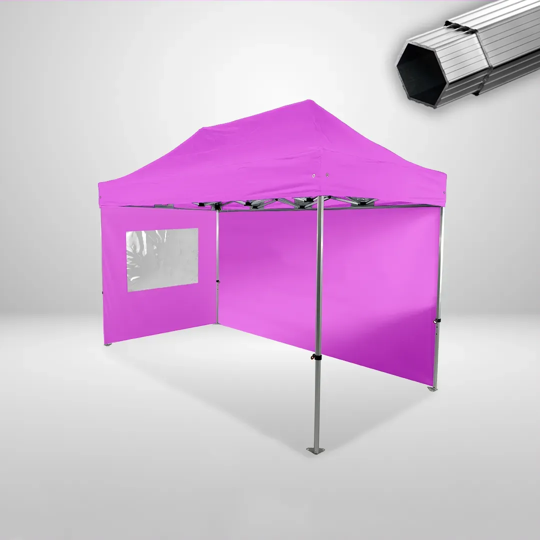 Carpa Plegable 4x2 m, Gama PLUS 40mm, 1 lateral liso y 1 lateral con ventana, rosa