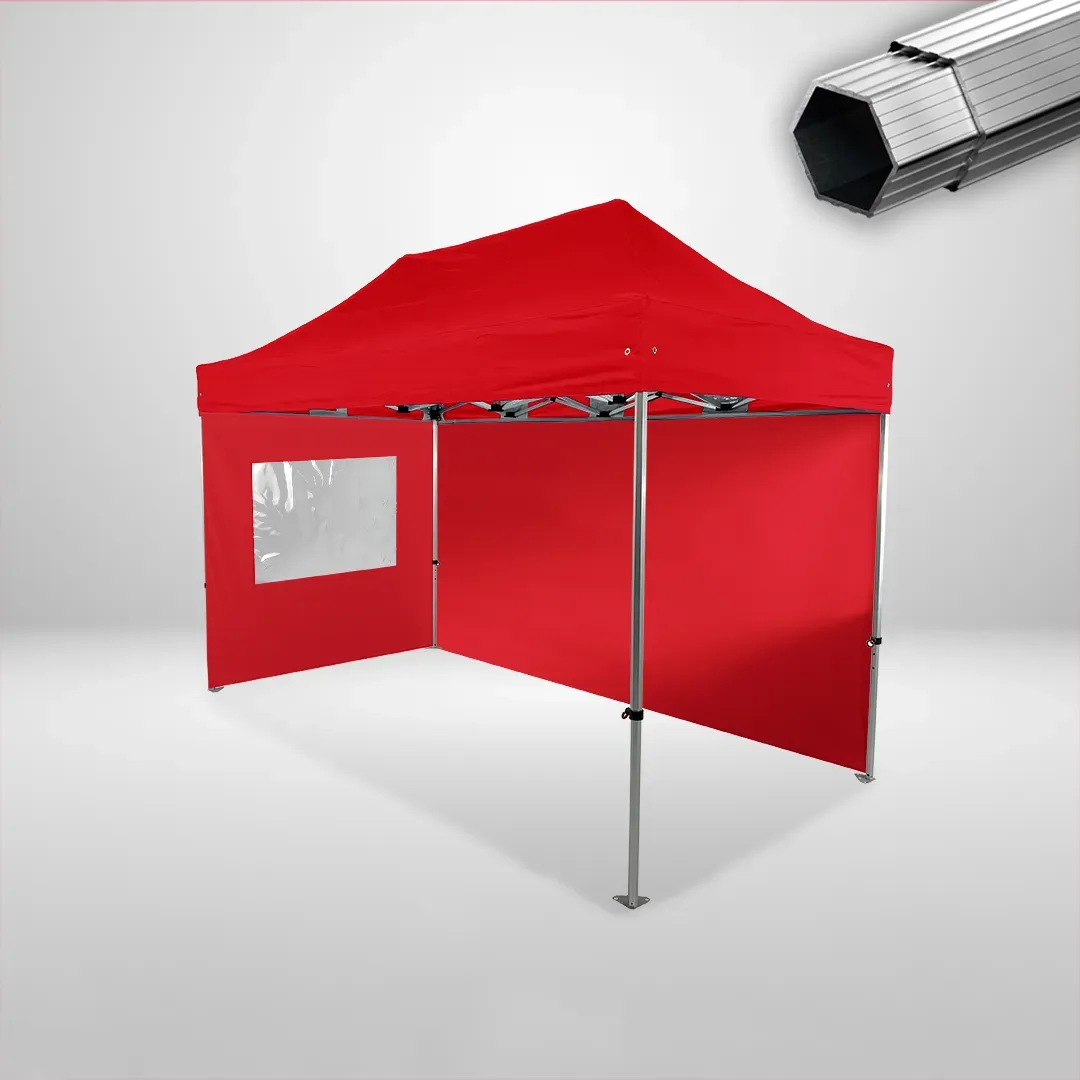 Carpa Plegable 4x2 m, Gama PLUS 40mm, 1 lateral liso y 1 lateral con ventana, rojo