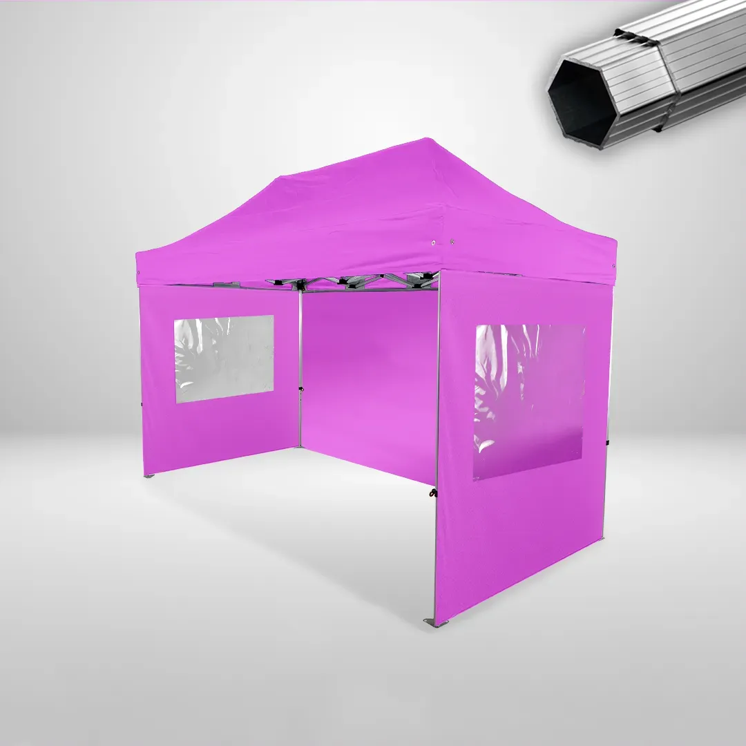 Carpa Plegable 4x2 m, Gama PLUS 40mm, 1 lateral liso y 2 laterales con ventanas, rosa