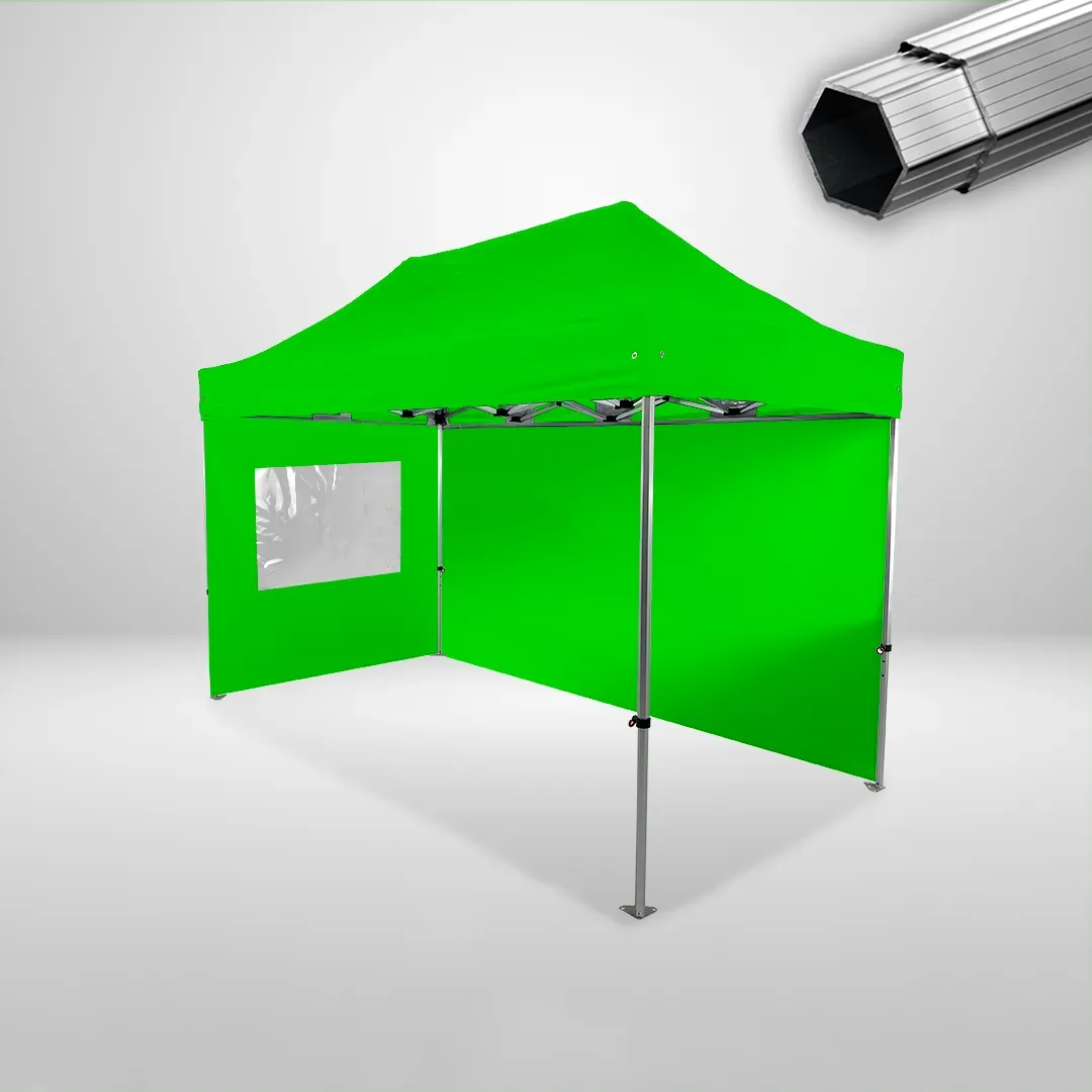 Carpa Plegable 4x2 m, Gama PLUS 40mm, 1 lateral liso y 1 lateral con ventana, verde lima
