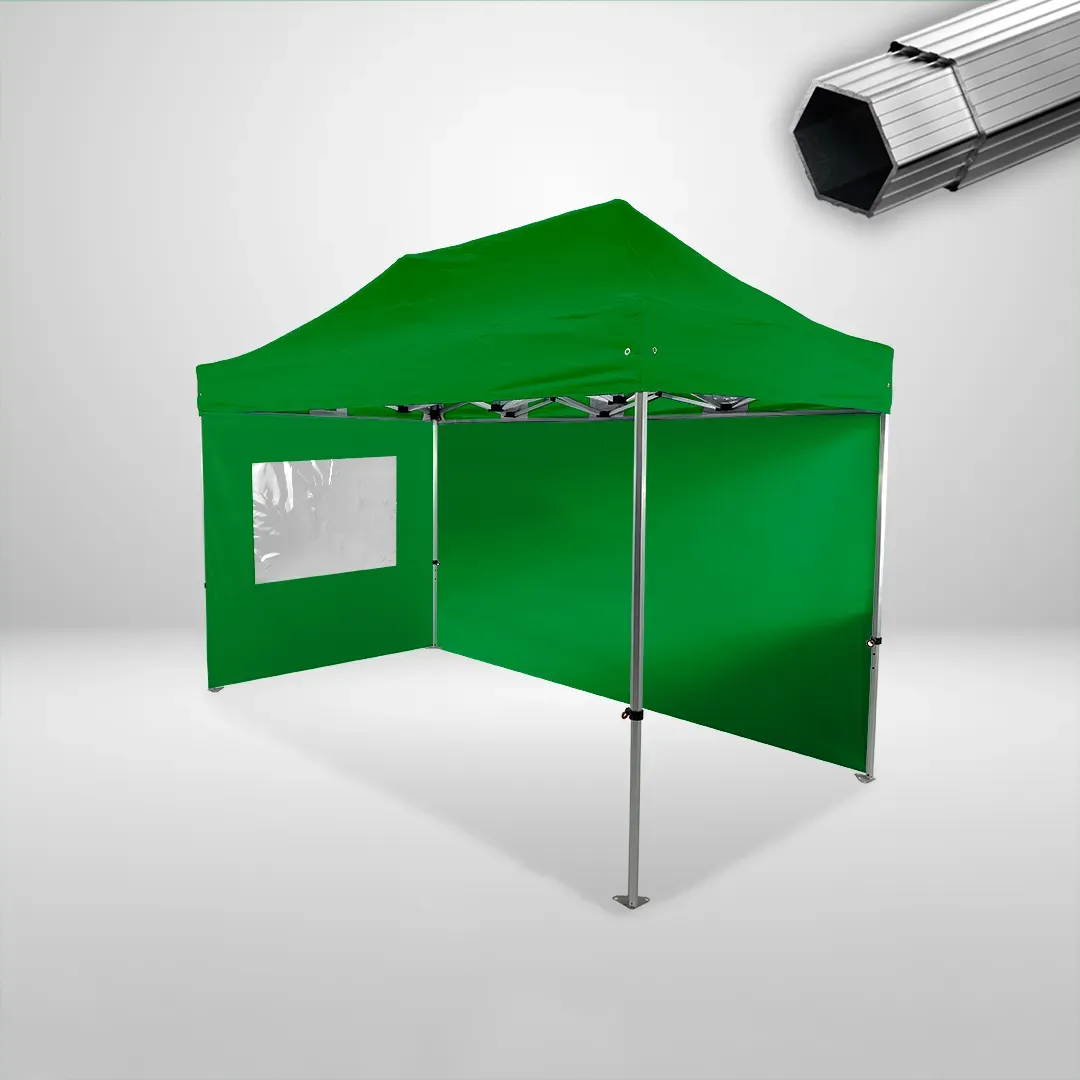 Carpa Plegable 4x2 m, Gama PLUS 40mm, 1 lateral liso y 1 lateral con ventana, verde botella