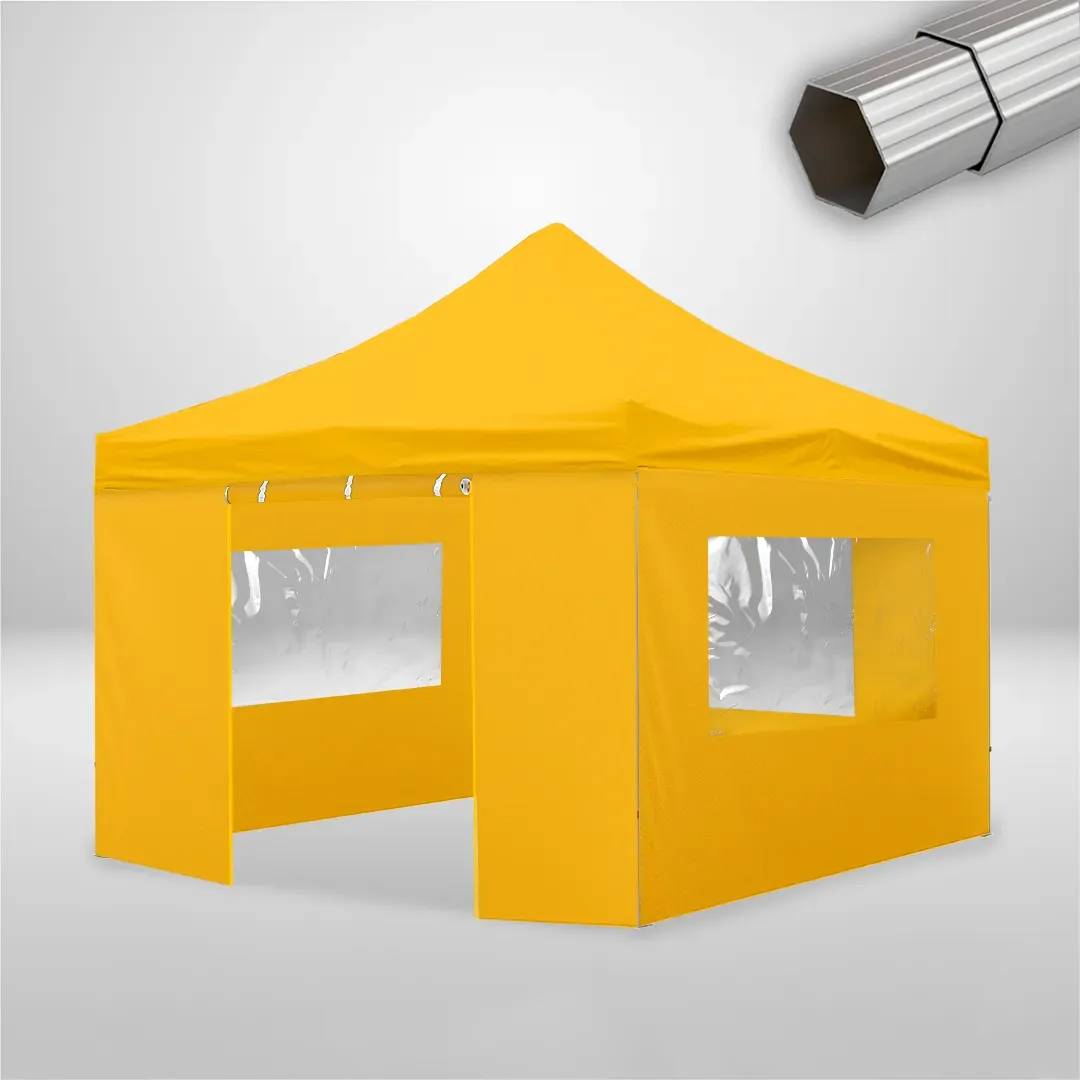 Carpa Plegable 4x4 m, Gama ELITE 50mm, 3 laterales con ventanas y 1 laterales con puerta, amarillo 1 Carpa Plegable 4x4 m, Gama ELITE 50mm, 3 laterales con ventanas y 1 laterales con puerta, amarillo
