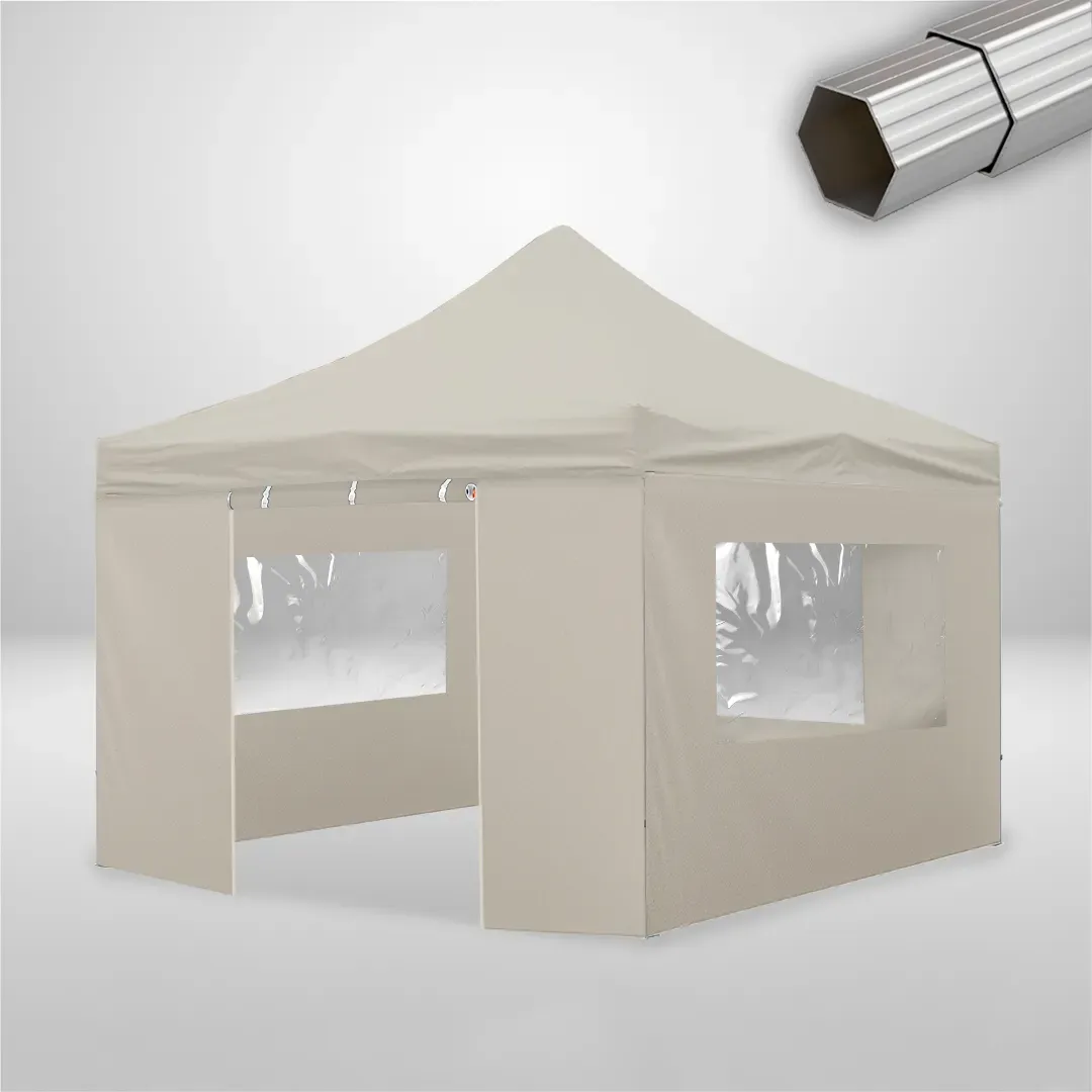 Carpa Plegable 4x4 m, Gama ELITE 50mm, 3 laterales con ventanas y 1 laterales con puerta, beige 1 Carpa Plegable 4x4 m, Gama ELITE 50mm, 3 laterales con ventanas y 1 laterales con puerta, beige