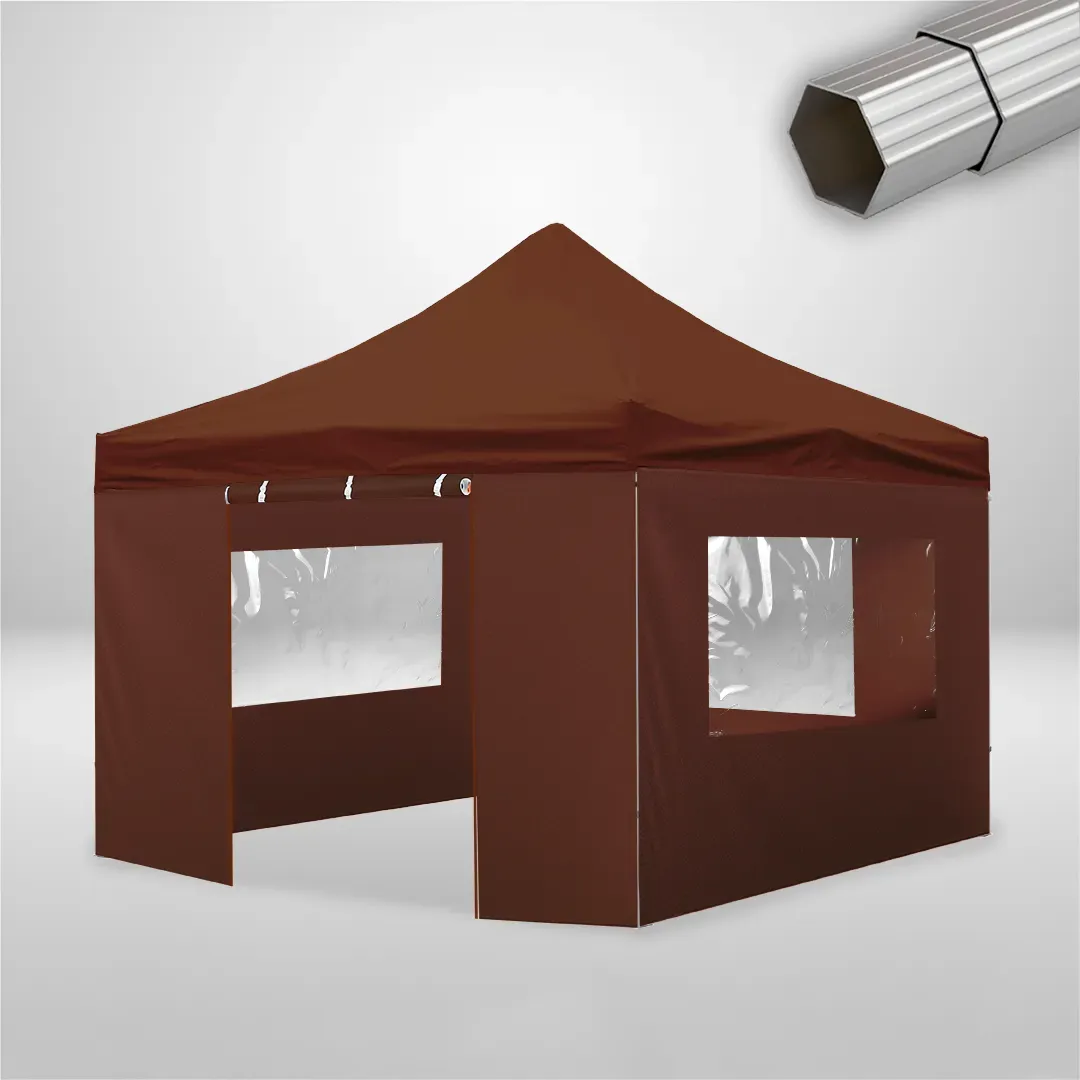 Carpa Plegable 4x4 m, Gama ELITE 50mm, 3 laterales con ventanas y 1 laterales con puerta, marron 1 Carpa Plegable 4x4 m, Gama ELITE 50mm, 3 laterales con ventanas y 1 laterales con puerta, marron