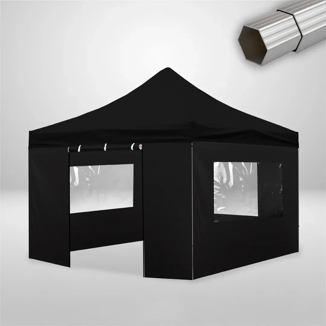 Carpa Plegable 4x4 m, Gama ELITE 50mm, 3 laterales con ventanas y 1 laterales con puerta, negro 1 Carpa Plegable 4x4 m, Gama ELITE 50mm, 3 laterales con ventanas y 1 laterales con puerta, negro