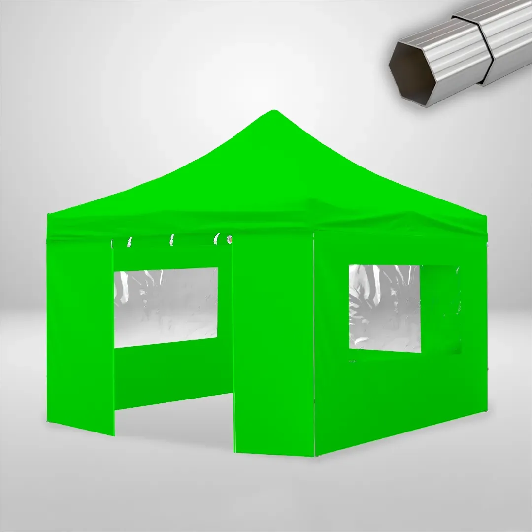 Carpa Plegable 4x4 m, Gama ELITE 50mm, 3 laterales con ventanas y 1 laterales con puerta, verde lima 1 Carpa Plegable 4x4 m, Gama ELITE 50mm, 3 laterales con ventanas y 1 laterales con puerta, verde lima