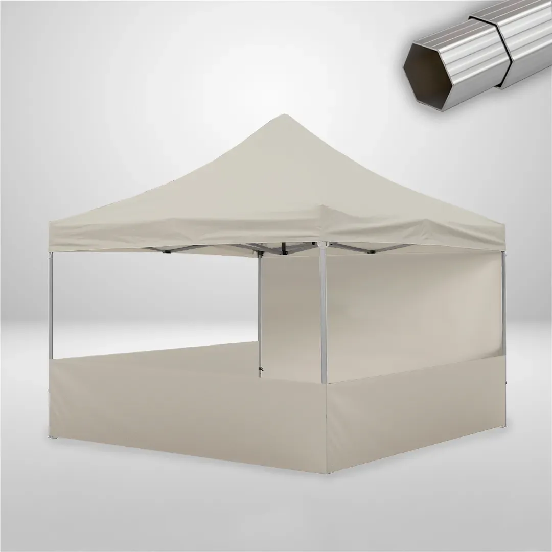 Carpa Plegable 4x4 m, Gama ELITE 50mm, 1 lateral liso y 3 laterales a media altura, beige 1 Carpa Plegable 4x4 m, Gama ELITE 50mm, 1 lateral liso y 3 laterales a media altura, beige