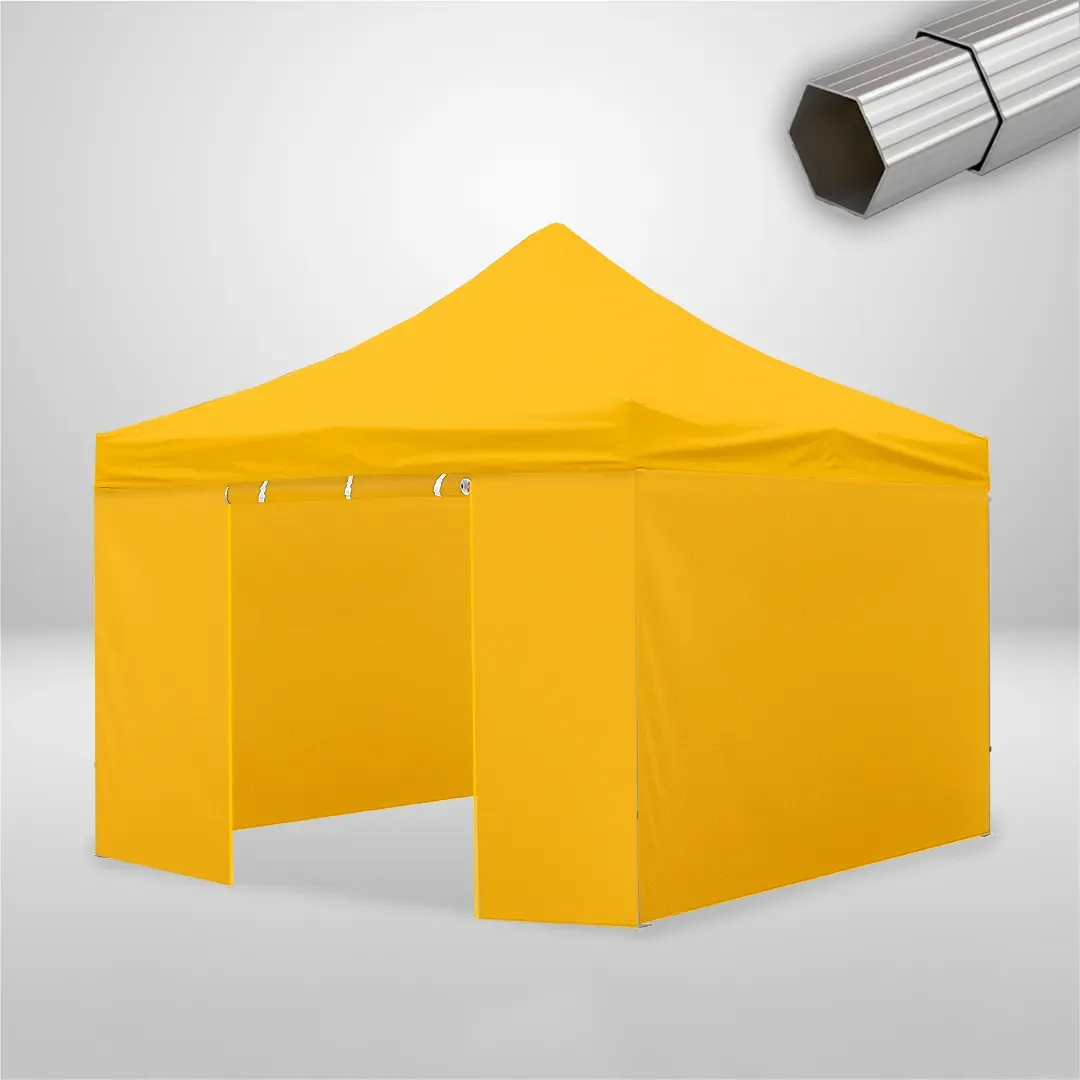 Carpa Plegable 4x4 m, Gama ELITE 50mm, 3 laterales lisos y 1 lateral con puerta, amarillo 1 Carpa Plegable 4x4 m, Gama ELITE 50mm, 3 laterales lisos y 1 lateral con puerta, amarillo