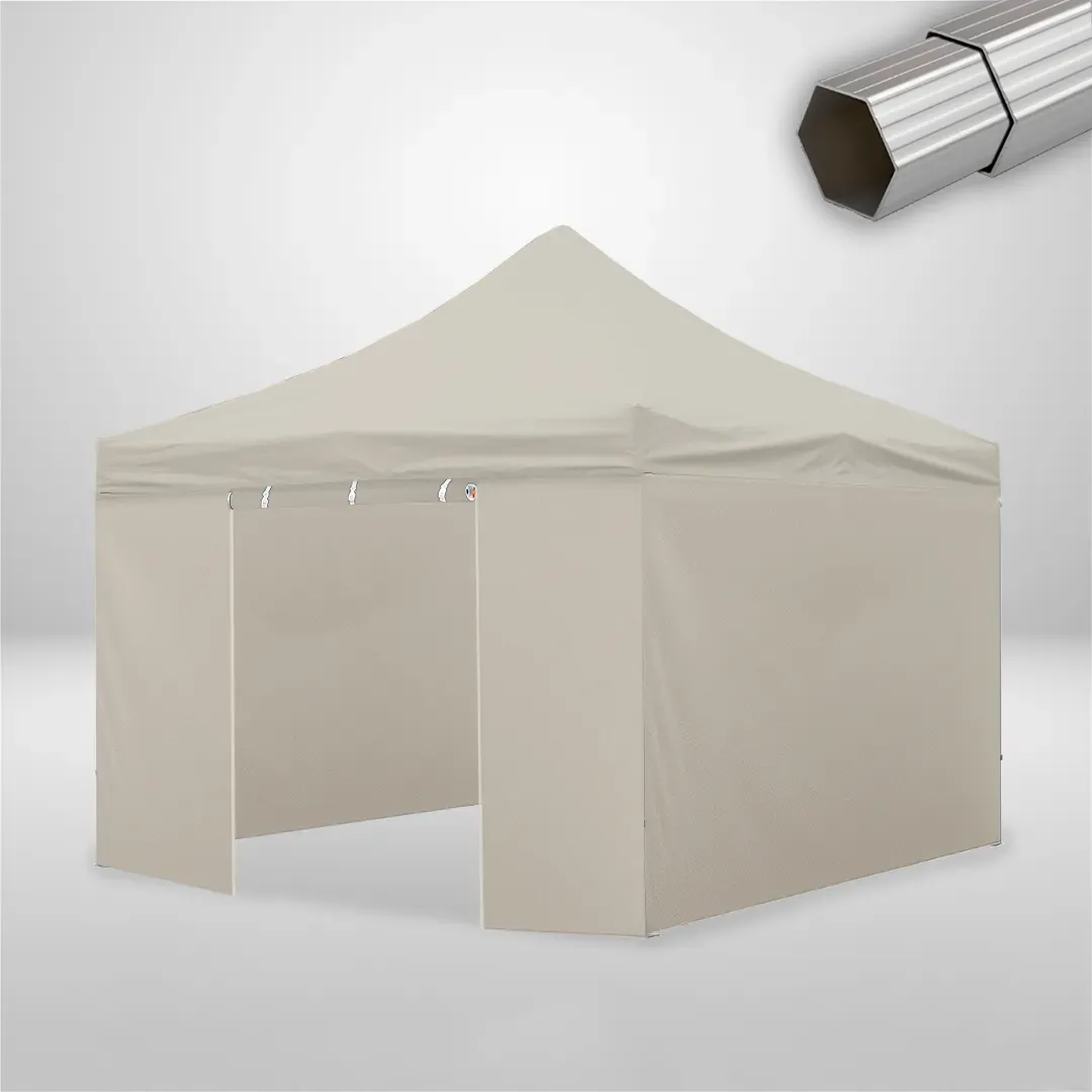 Carpa Plegable 4x4 m, Gama ELITE 50mm, 3 laterales lisos y 1 lateral con puerta, beige 1 Carpa Plegable 4x4 m, Gama ELITE 50mm, 3 laterales lisos y 1 lateral con puerta, beige