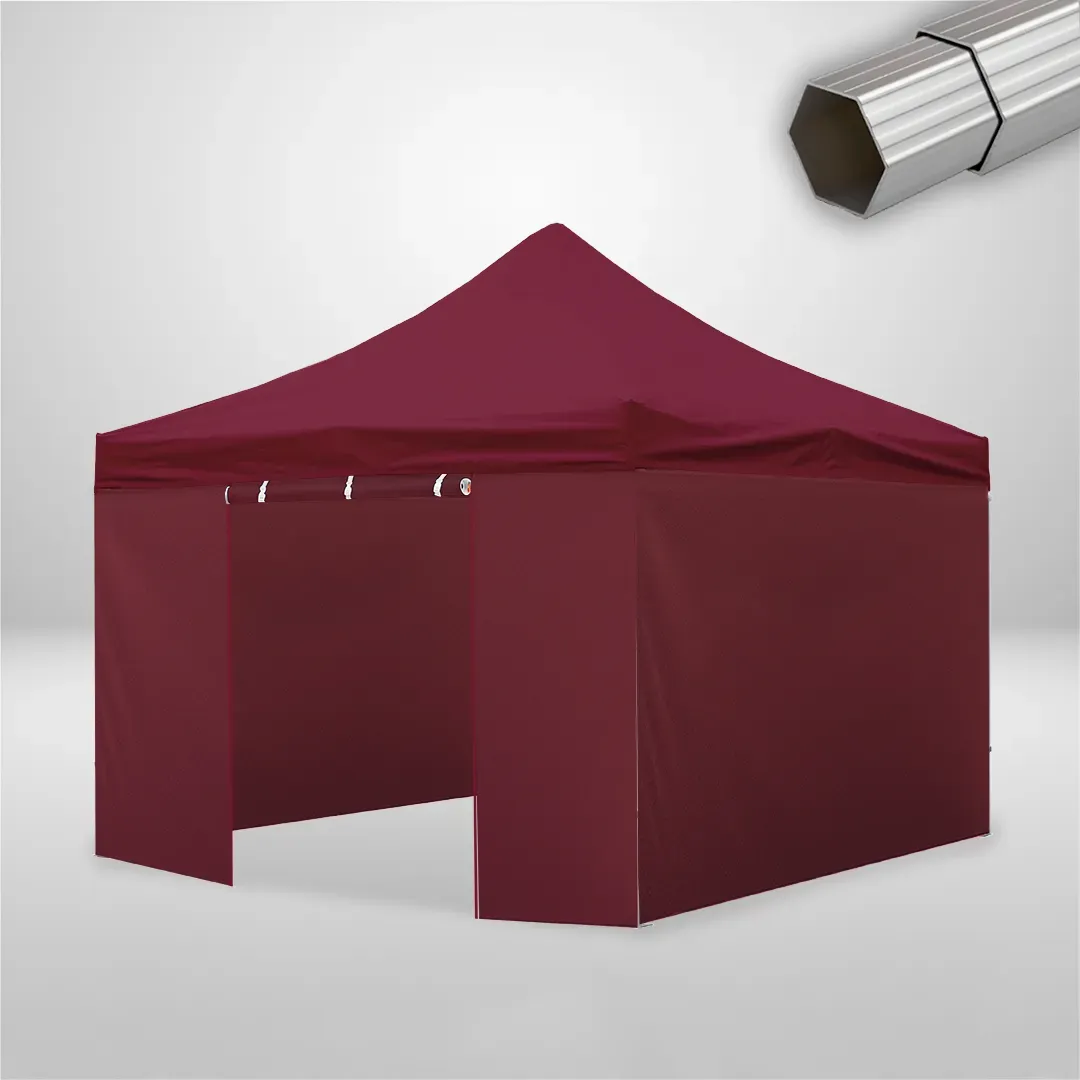 Carpa Plegable 4x4 m, Gama ELITE 50mm, 3 laterales lisos y 1 lateral con puerta, burdeos 1 Carpa Plegable 4x4 m, Gama ELITE 50mm, 3 laterales lisos y 1 lateral con puerta, burdeos