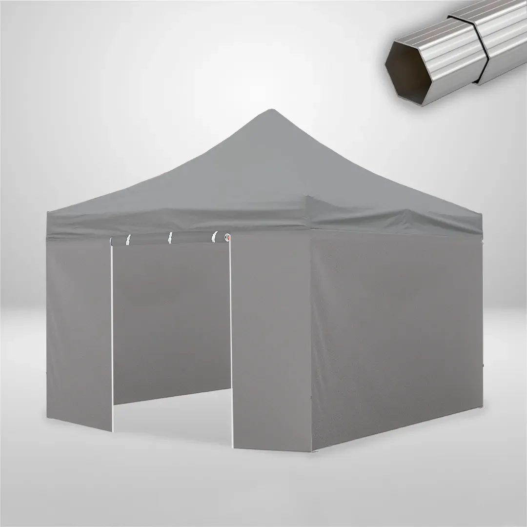 Carpa Plegable 4x4 m, Gama ELITE 50mm, 3 laterales lisos y 1 lateral con puerta, gris 1 Carpa Plegable 4x4 m, Gama ELITE 50mm, 3 laterales lisos y 1 lateral con puerta, gris