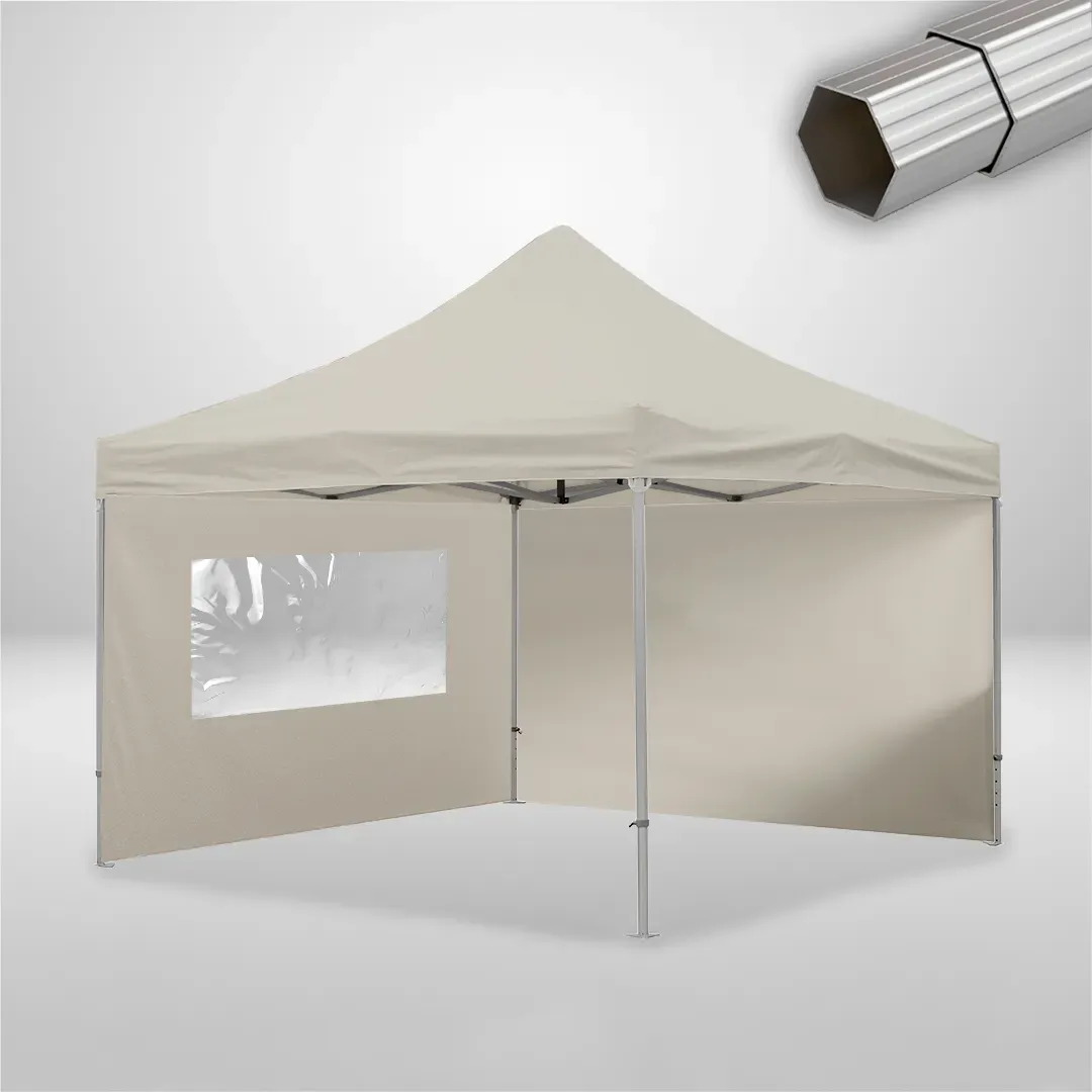 Carpa Plegable 4x4 m, Gama ELITE 50mm, 1 lateral liso y 1 lateral con ventana, beige 1 Carpa Plegable 4x4 m, Gama ELITE 50mm, 1 lateral liso y 1 lateral con ventana, beige