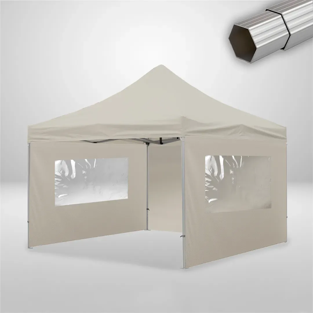 Carpa Plegable 4x4 m, Gama ELITE 50mm, 1 lateral liso y 2 laterales con ventanas, beige 1 Carpa Plegable 4x4 m, Gama ELITE 50mm, 1 lateral liso y 2 laterales con ventanas, beige