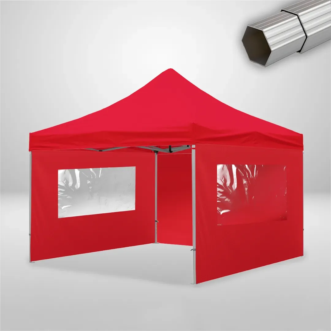 Carpa Plegable 4x4 m, Gama ELITE 50mm, 1 lateral liso y 2 laterales con ventanas, rojo 1 Carpa Plegable 4x4 m, Gama ELITE 50mm, 1 lateral liso y 2 laterales con ventanas, rojo
