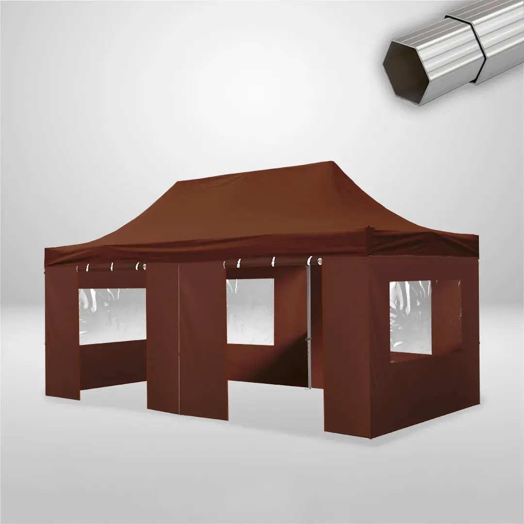 Carpa Plegable 6x3 m, Gama ELITE 50mm, 4 laterales con ventanas y 2 laterales con puerta, marron 1 Carpa Plegable 6x3 m, Gama ELITE 50mm, 4 laterales con ventanas y 2 laterales con puerta, marron