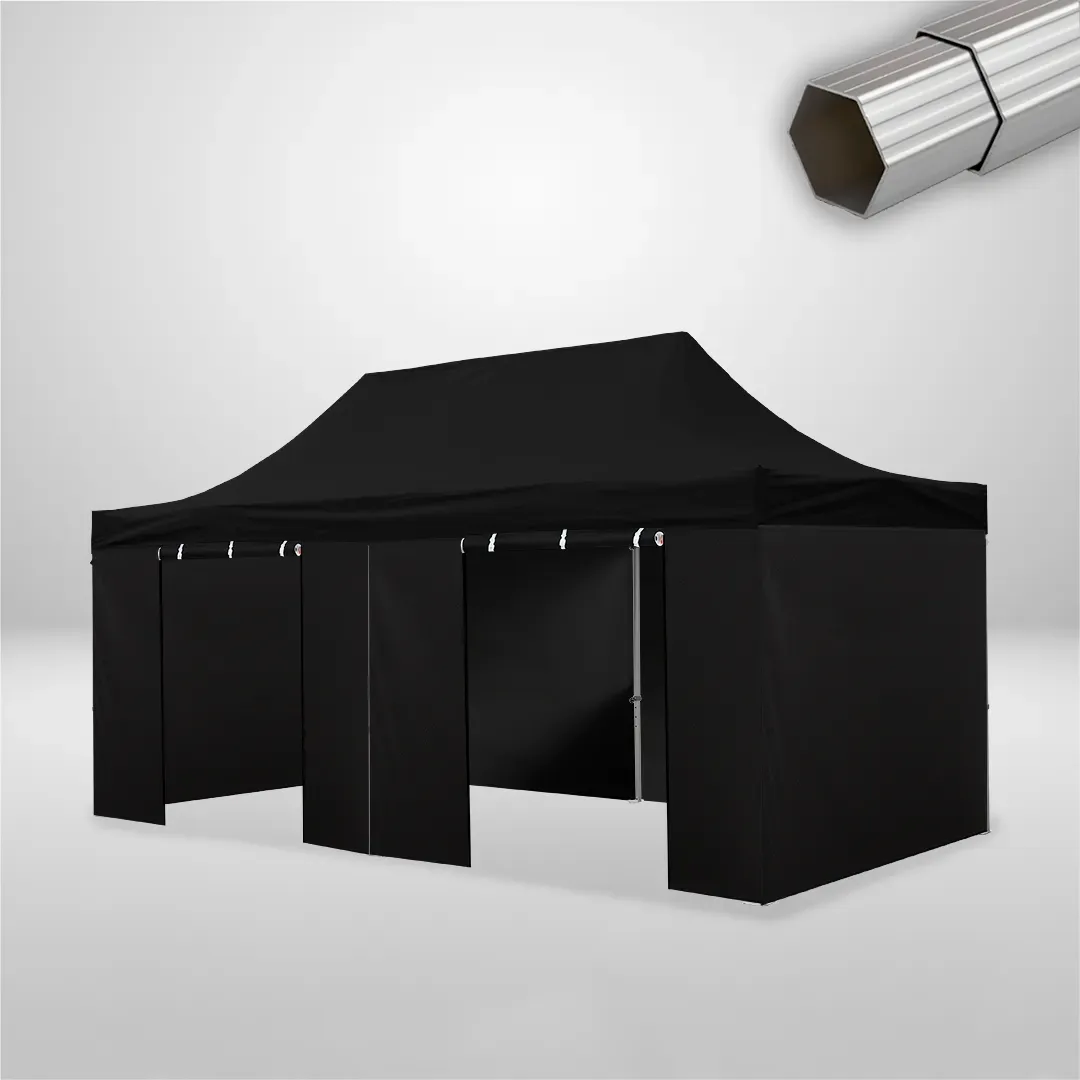 Carpa Plegable 6x3 m, Gama ELITE 50mm, 4 laterales lisos y 2 laterales con puerta, negro 1 Carpa Plegable 6x3 m, Gama ELITE 50mm, 4 laterales lisos y 2 laterales con puerta, negro