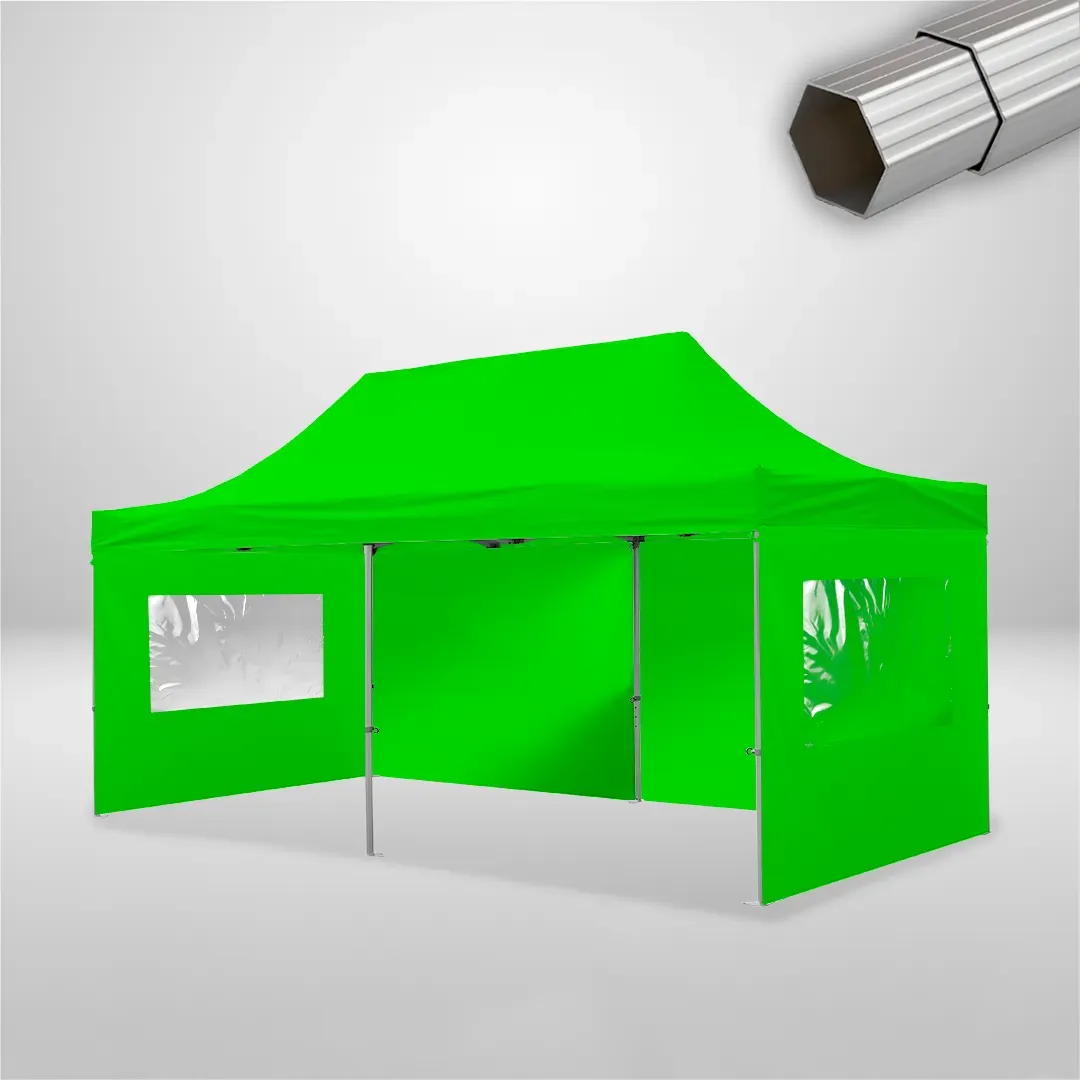 Carpa Plegable 6x3 m, Gama ELITE 50mm, 2 laterales lisos y 2 laterales con ventanas, verde lima 1 Carpa Plegable 6x3 m, Gama ELITE 50mm, 2 laterales lisos y 2 laterales con ventanas, verde lima