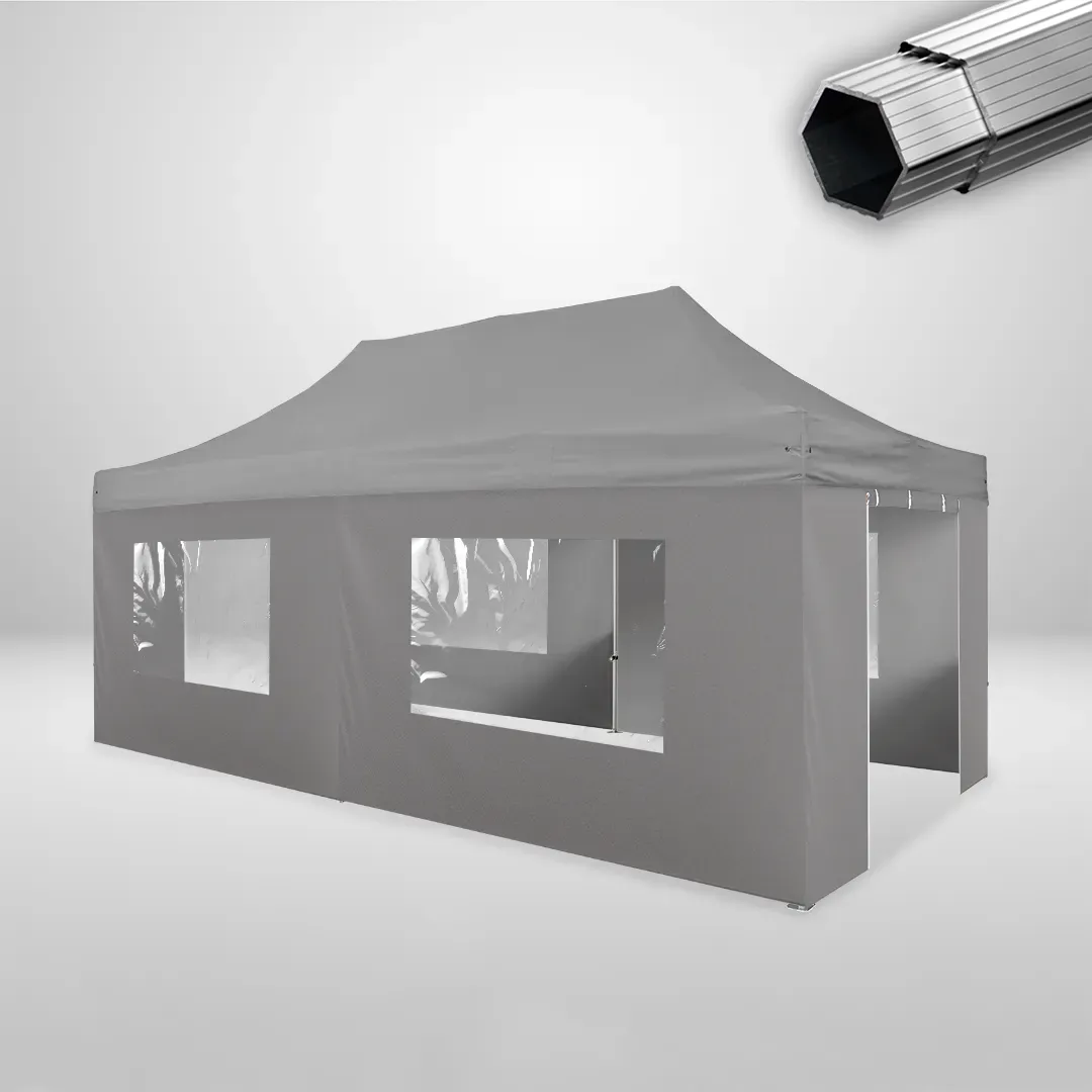 Carpa Plegable 6x3 m, Gama PLUS 40mm, 4 laterales con ventanas y 2 laterales con puerta, gris 1 Carpa Plegable 6x3 m, Gama PLUS 40mm, 4 laterales con ventanas y 2 laterales con puerta, gris