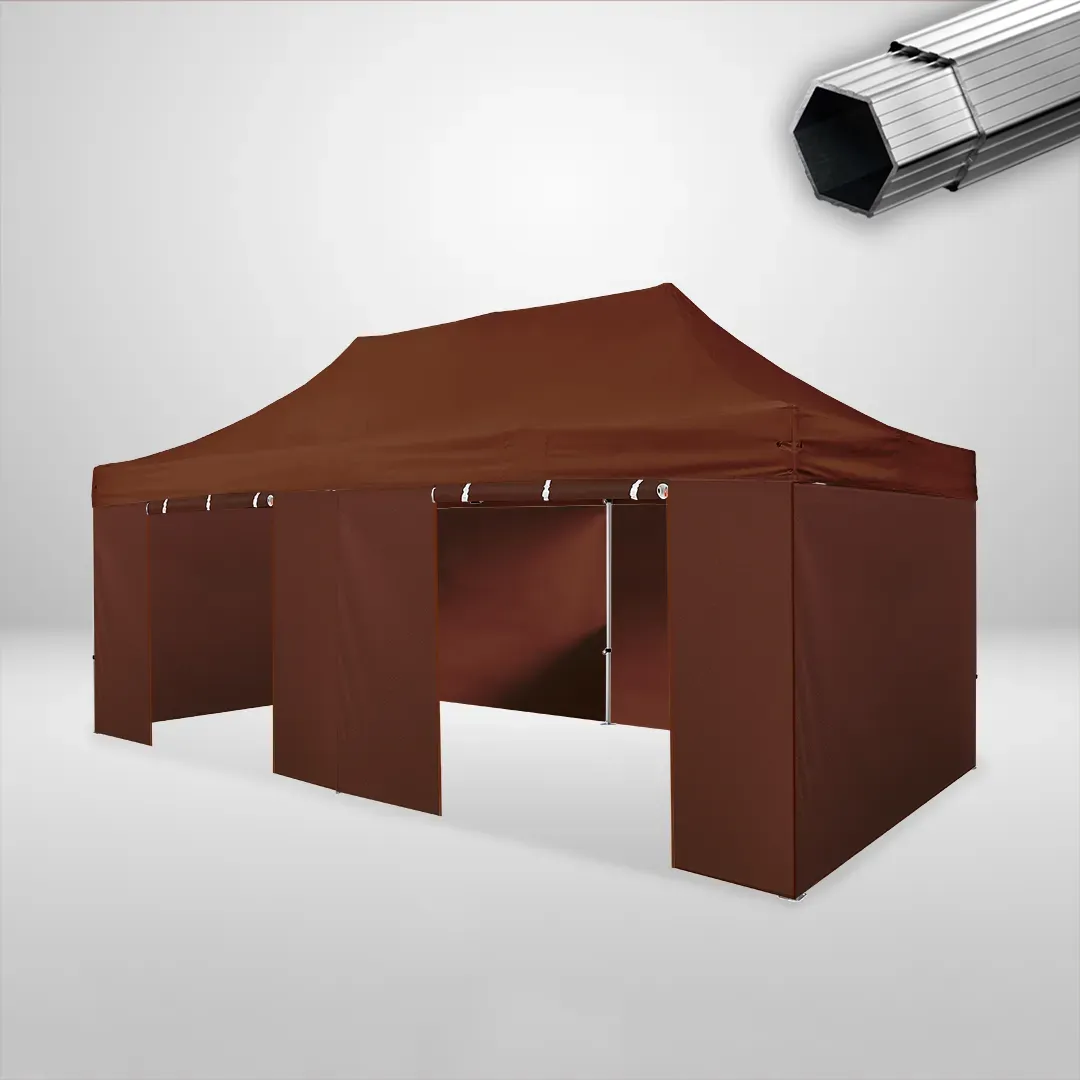 Carpa Plegable 6x3 m, Gama PLUS 40mm, 4 laterales lisos y 2 laterales con puerta, marron 1 Carpa Plegable 6x3 m, Gama PLUS 40mm, 4 laterales lisos y 2 laterales con puerta, marron