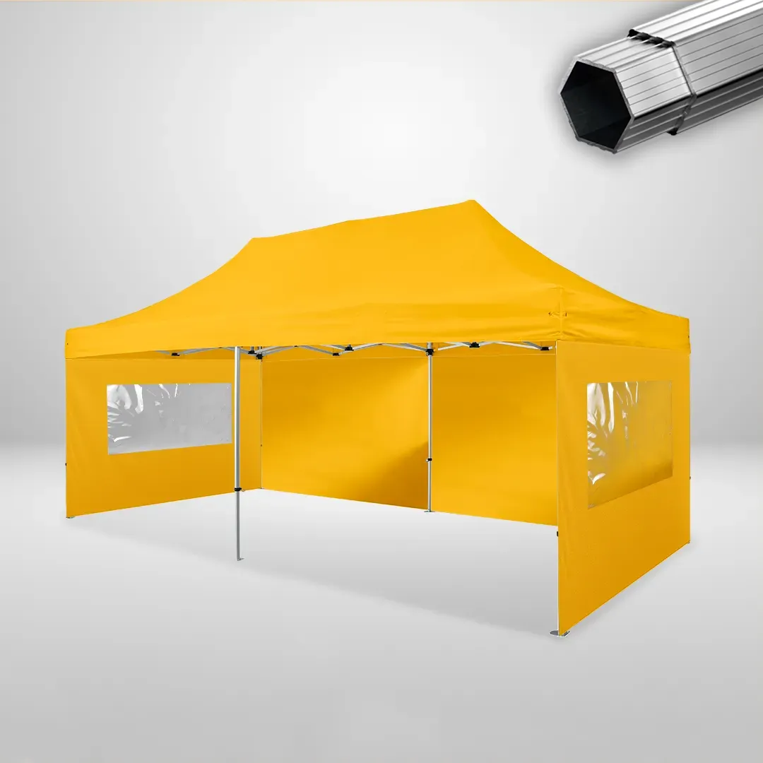 Carpa Plegable 6x3 m, Gama PLUS 40mm, 2 laterales lisos y 2 laterales con ventanas, amarillo 1 Carpa Plegable 6x3 m, Gama PLUS 40mm, 2 laterales lisos y 2 laterales con ventanas, amarillo