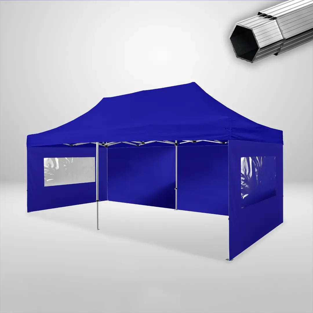 Carpa Plegable 6x3 m, Gama PLUS 40mm, 2 laterales lisos y 2 laterales con ventanas, azul 1 Carpa Plegable 6x3 m, Gama PLUS 40mm, 2 laterales lisos y 2 laterales con ventanas, azul
