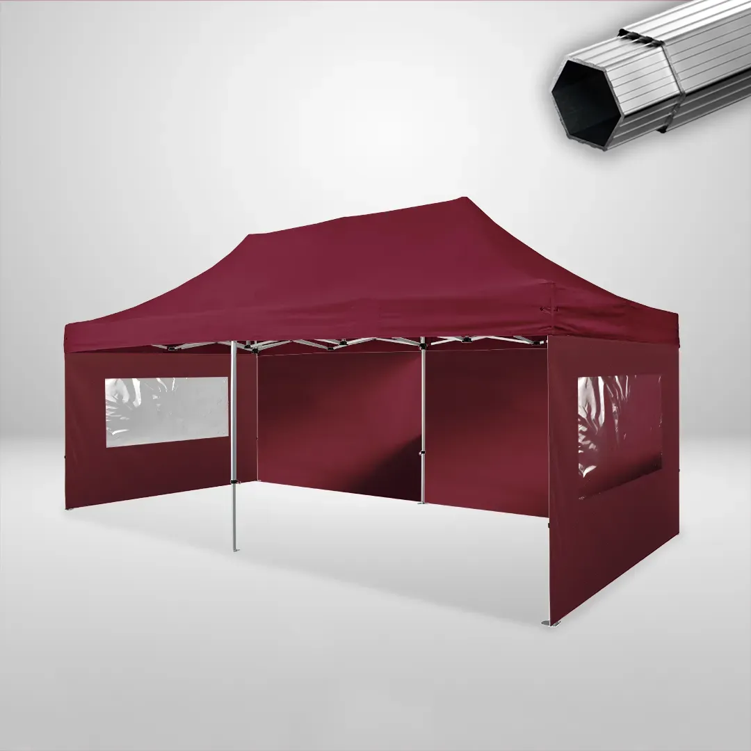 Carpa Plegable 6x3 m, Gama PLUS 40mm, 2 laterales lisos y 2 laterales con ventanas, burdeos 1 Carpa Plegable 6x3 m, Gama PLUS 40mm, 2 laterales lisos y 2 laterales con ventanas, burdeos