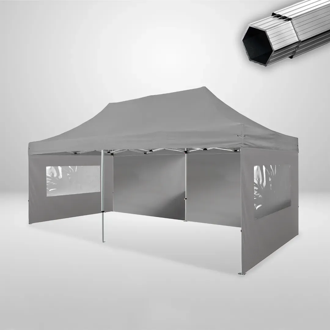 Carpa Plegable 6x3 m, Gama PLUS 40mm, 2 laterales lisos y 2 laterales con ventanas, gris 1 Carpa Plegable 6x3 m, Gama PLUS 40mm, 2 laterales lisos y 2 laterales con ventanas, gris