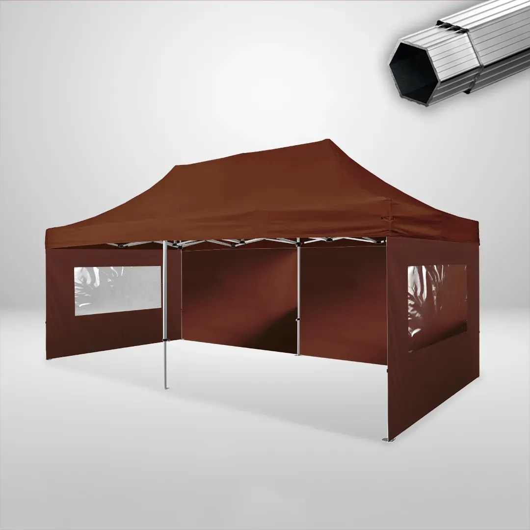 Carpa Plegable 6x3 m, Gama PLUS 40mm, 2 laterales lisos y 2 laterales con ventanas, marron 1 Carpa Plegable 6x3 m, Gama PLUS 40mm, 2 laterales lisos y 2 laterales con ventanas, marron