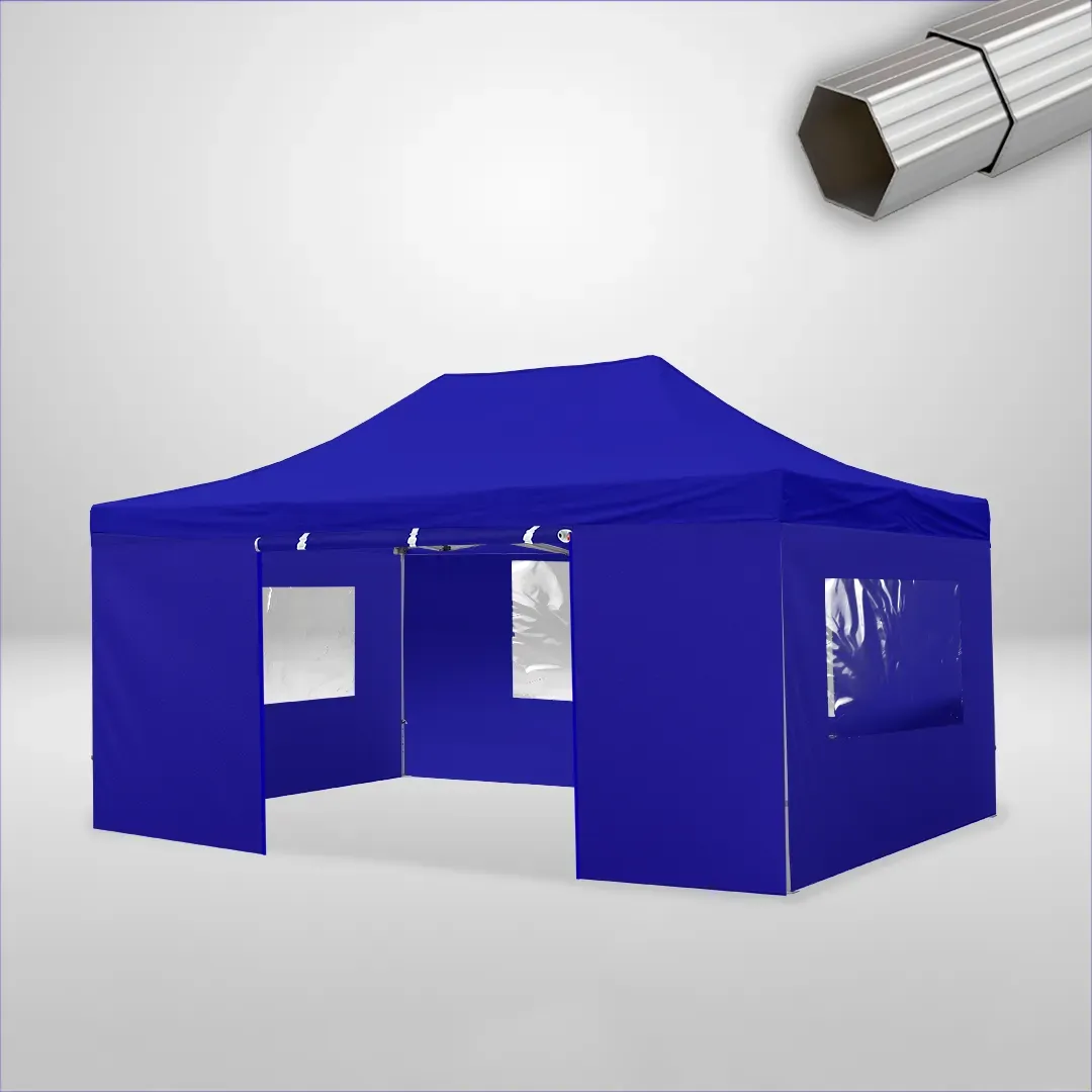 Carpa Plegable 6x4 m de 4 pilares, Gama ELITE 50mm, 3 laterales con ventanas y 1 laterales con puerta, azul 1 Carpa Plegable 6x4 m de 4 pilares, Gama ELITE 50mm, 3 laterales con ventanas y 1 laterales con puerta, azul