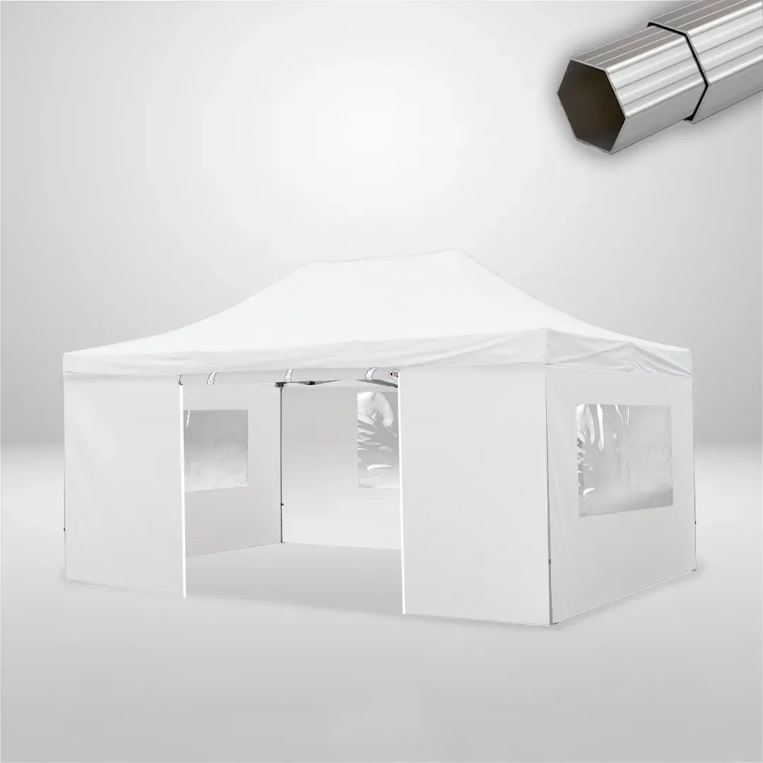 Carpa Plegable 6x4 m de 4 pilares, Gama ELITE 50mm, 3 laterales con ventanas y 1 laterales con puerta, blanco 1 Carpa Plegable 6x4 m de 4 pilares, Gama ELITE 50mm, 3 laterales con ventanas y 1 laterales con puerta, blanco