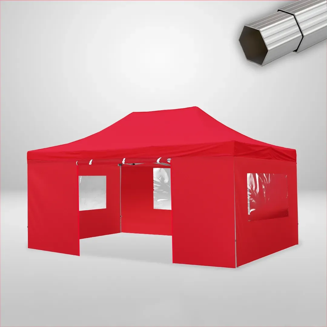 Carpa Plegable 6x4 m de 4 pilares, Gama ELITE 50mm, 3 laterales con ventanas y 1 laterales con puerta, rojo 1 Carpa Plegable 6x4 m de 4 pilares, Gama ELITE 50mm, 3 laterales con ventanas y 1 laterales con puerta, rojo