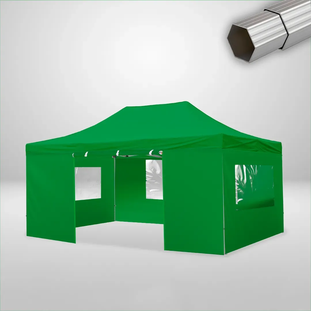 Carpa Plegable 6x4 m de 4 pilares, Gama ELITE 50mm, 3 laterales con ventanas y 1 laterales con puerta, verde botella 1 Carpa Plegable 6x4 m de 4 pilares, Gama ELITE 50mm, 3 laterales con ventanas y 1 laterales con puerta, verde botella