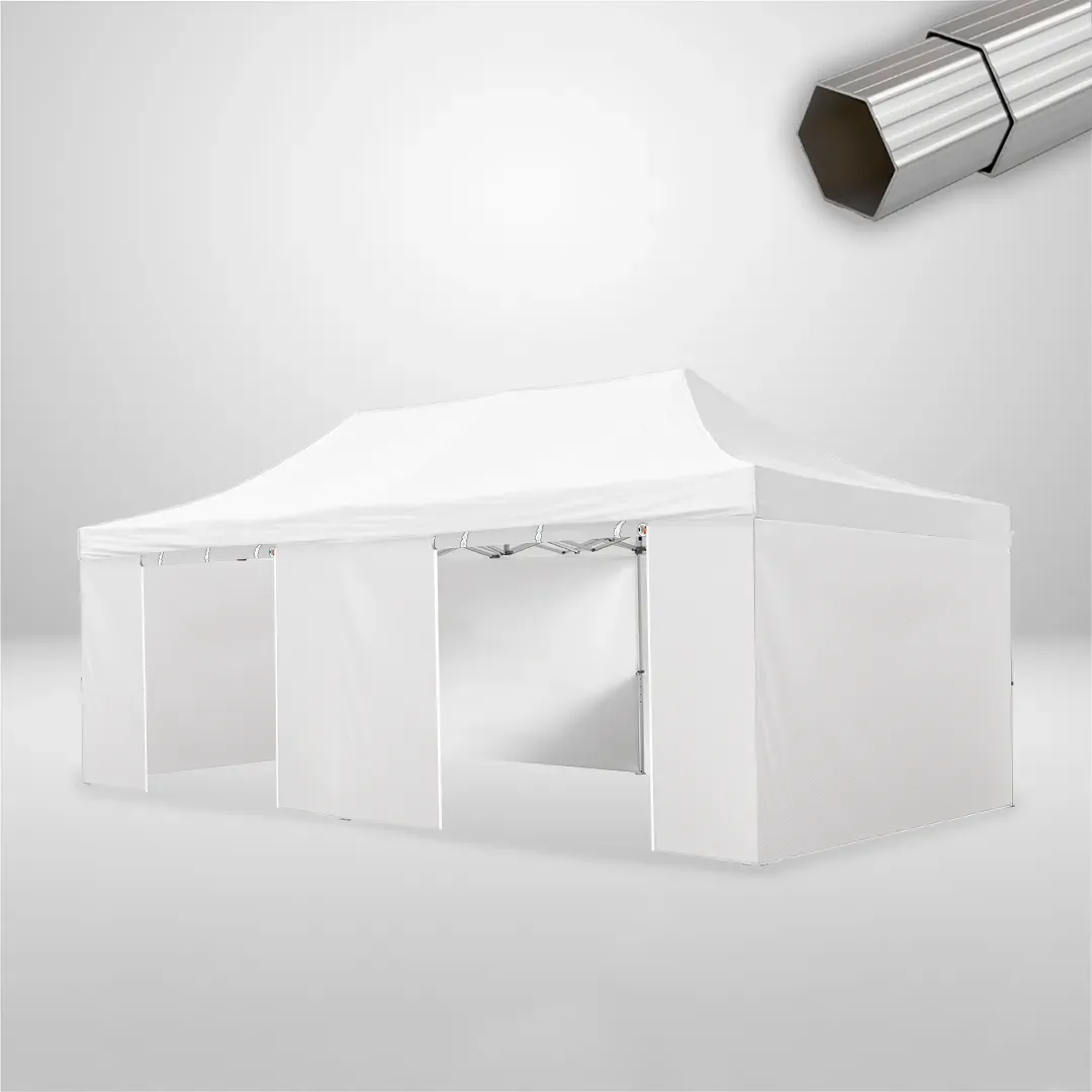 Carpa Plegable 6x4 m de 6 pilares, Gama ELITE 50mm, 4 laterales lisos y 2 laterales con puerta, blanco 1 Carpa Plegable 6x4 m de 6 pilares, Gama ELITE 50mm, 4 laterales lisos y 2 laterales con puerta, blanco