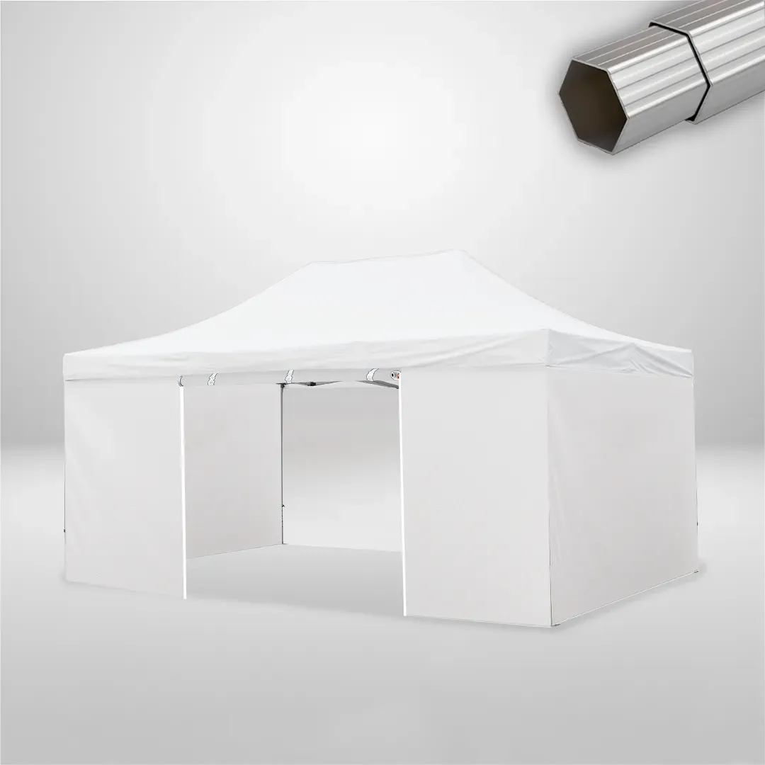 Carpa Plegable 6x4 m de 4 pilares, Gama ELITE 50mm, 3 laterales lisos y 1 lateral con puerta, blanco 1 Carpa Plegable 6x4 m de 4 pilares, Gama ELITE 50mm, 3 laterales lisos y 1 lateral con puerta, blanco