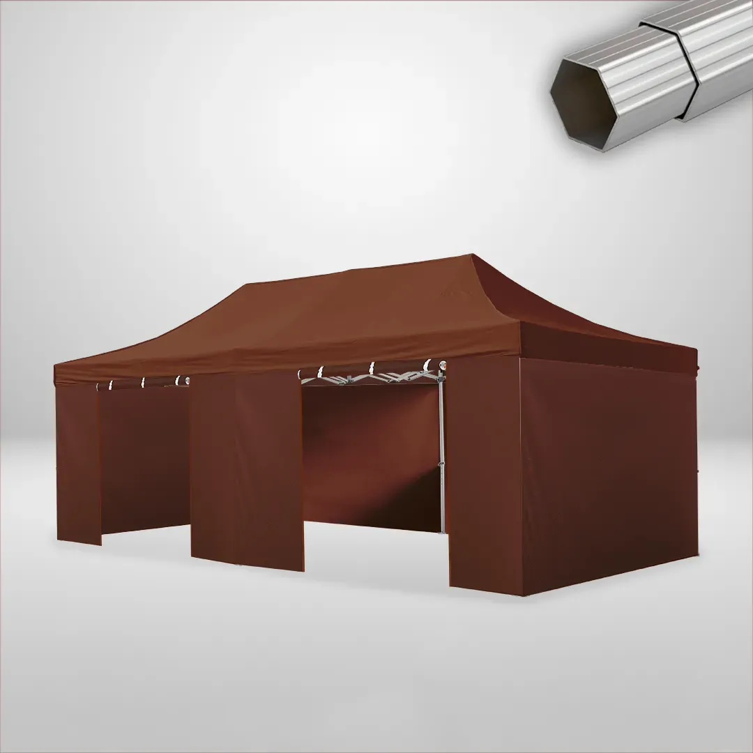 Carpa Plegable 6x4 m de 6 pilares, Gama ELITE 50mm, 4 laterales lisos y 2 laterales con puerta, marron 1 Carpa Plegable 6x4 m de 6 pilares, Gama ELITE 50mm, 4 laterales lisos y 2 laterales con puerta, marron