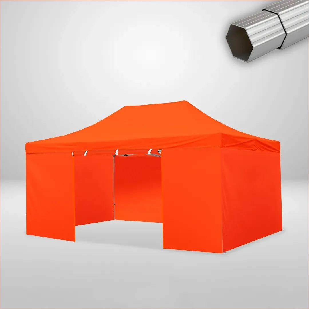 Carpa Plegable 6x4 m de 4 pilares, Gama ELITE 50mm, 3 laterales lisos y 1 lateral con puerta, naranja 1 Carpa Plegable 6x4 m de 4 pilares, Gama ELITE 50mm, 3 laterales lisos y 1 lateral con puerta, naranja