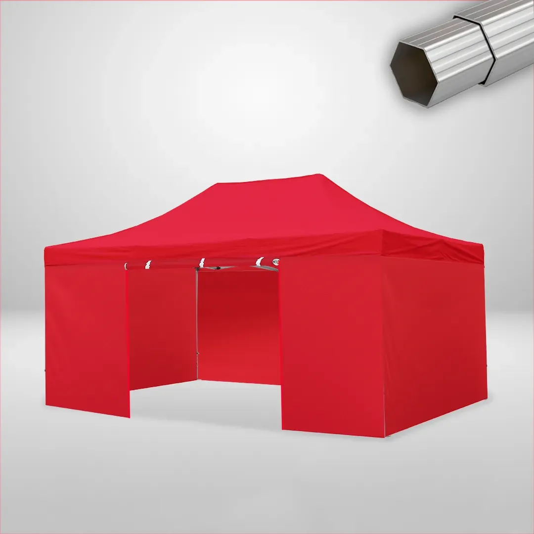 Carpa Plegable 6x4 m de 4 pilares, Gama ELITE 50mm, 3 laterales lisos y 1 lateral con puerta, rojo 1 Carpa Plegable 6x4 m de 4 pilares, Gama ELITE 50mm, 3 laterales lisos y 1 lateral con puerta, rojo