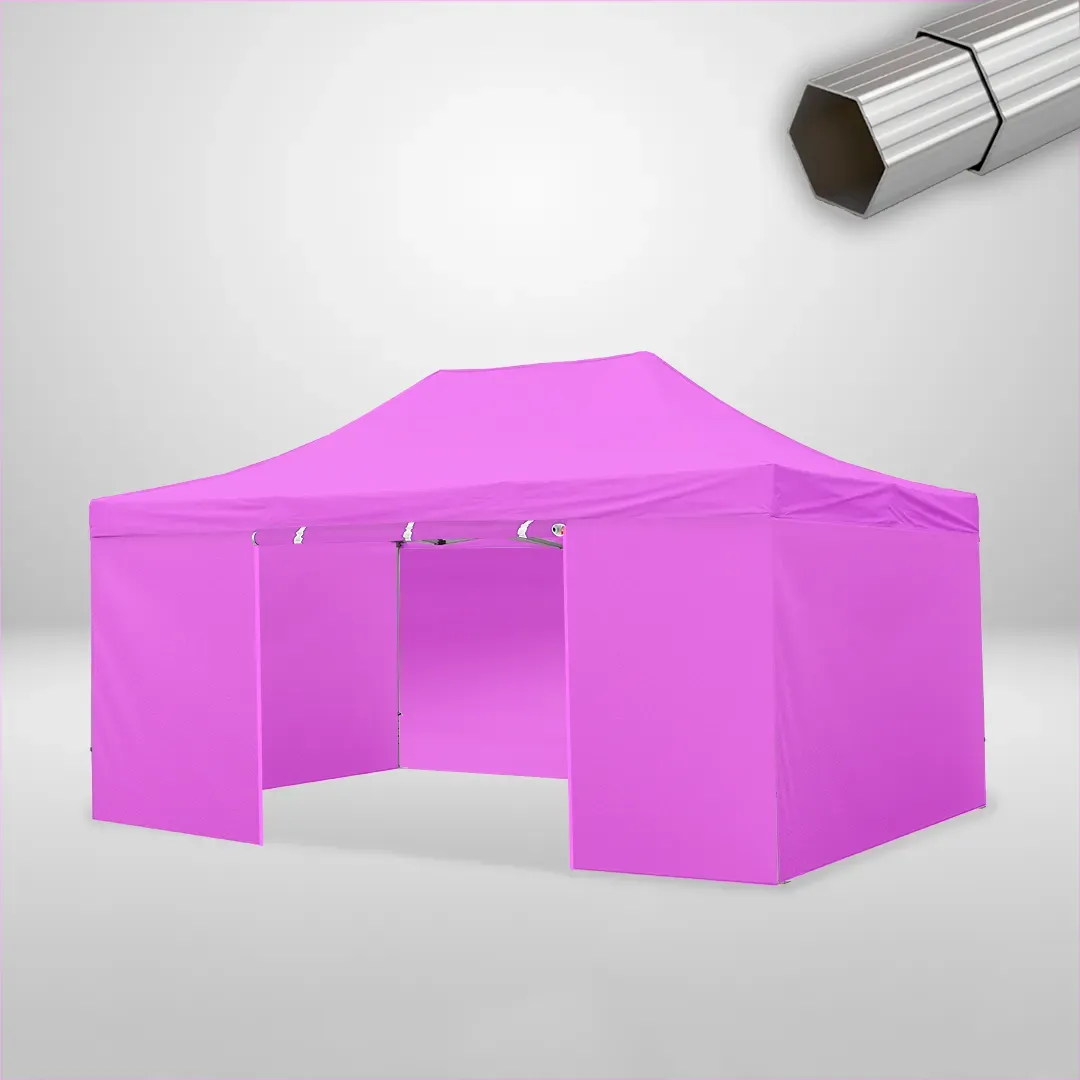 Carpa Plegable 6x4 m de 4 pilares, Gama ELITE 50mm, 3 laterales lisos y 1 lateral con puerta, rosa 1 Carpa Plegable 6x4 m de 4 pilares, Gama ELITE 50mm, 3 laterales lisos y 1 lateral con puerta, rosa