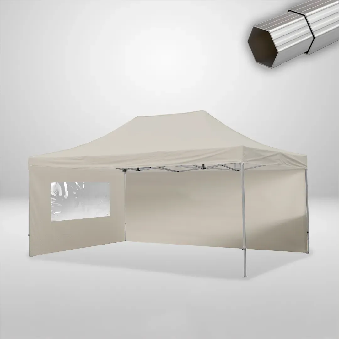 Carpa Plegable 6x4 m de 4 pilares, Gama ELITE 50mm, 1 lateral liso y 1 lateral con ventana, beige 1 Carpa Plegable 6x4 m de 4 pilares, Gama ELITE 50mm, 1 lateral liso y 1 lateral con ventana, beige